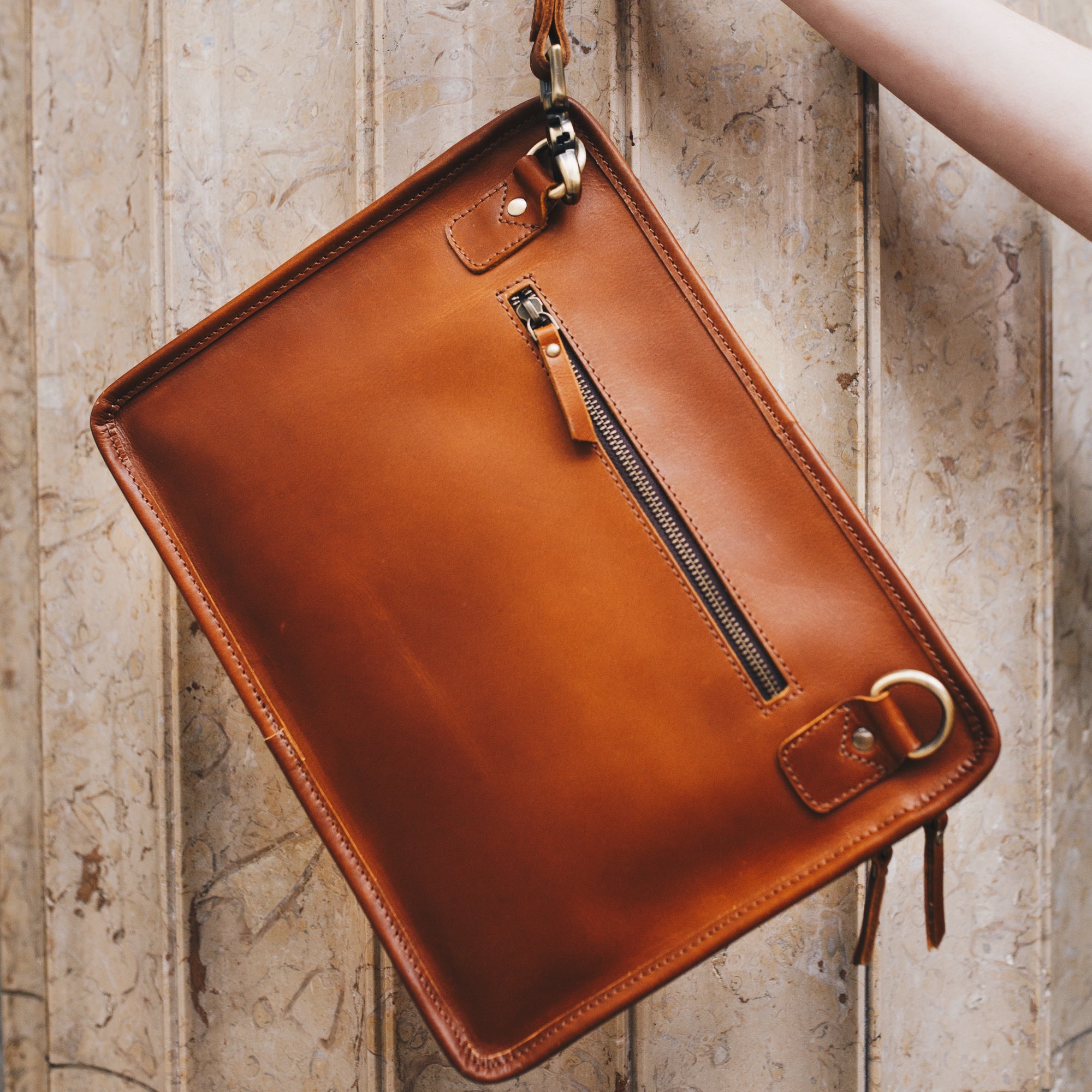 Buffalo Leather iPad Tablet Bag in Brown with Wrist Strap Niche Lane