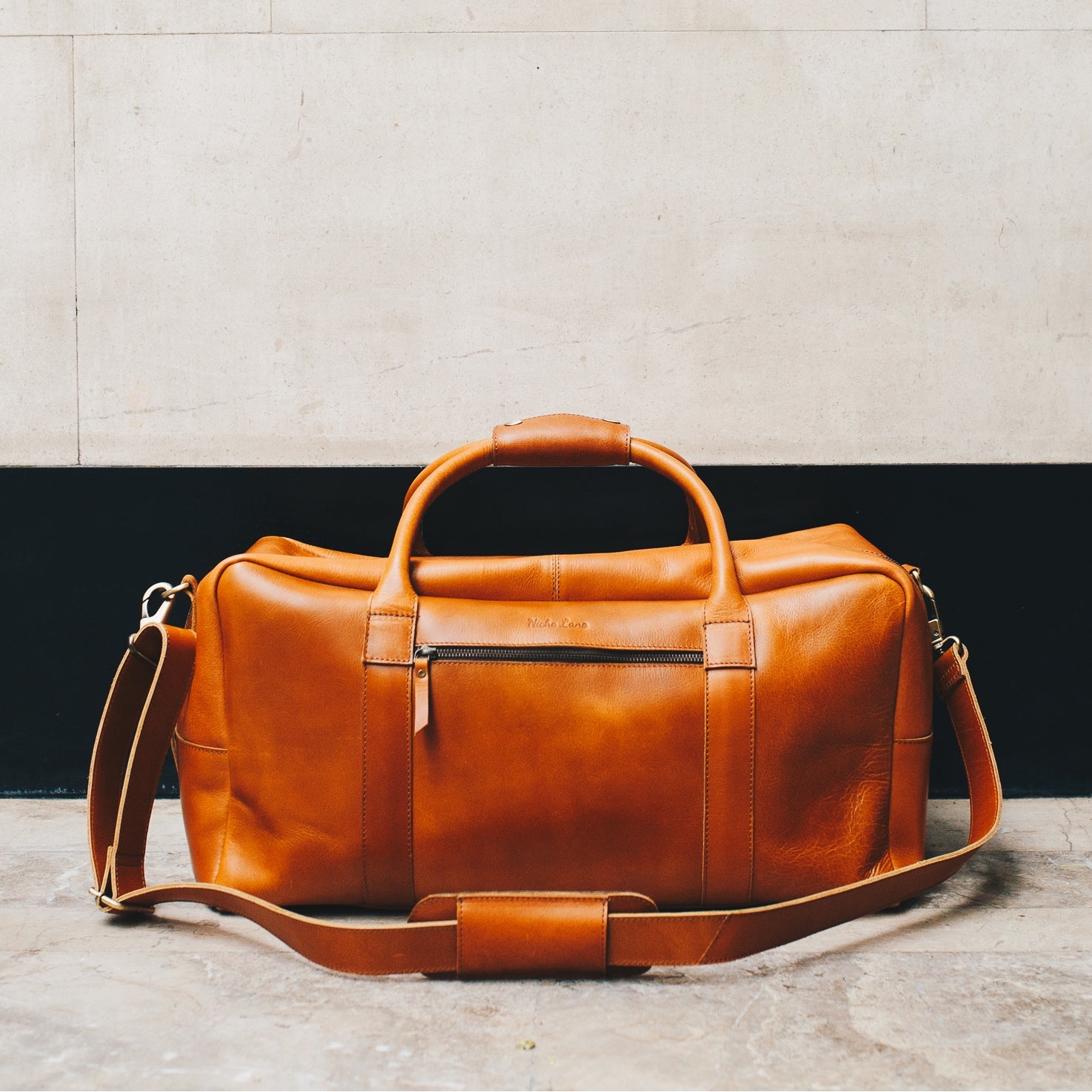 Men's leather travel bag tan 