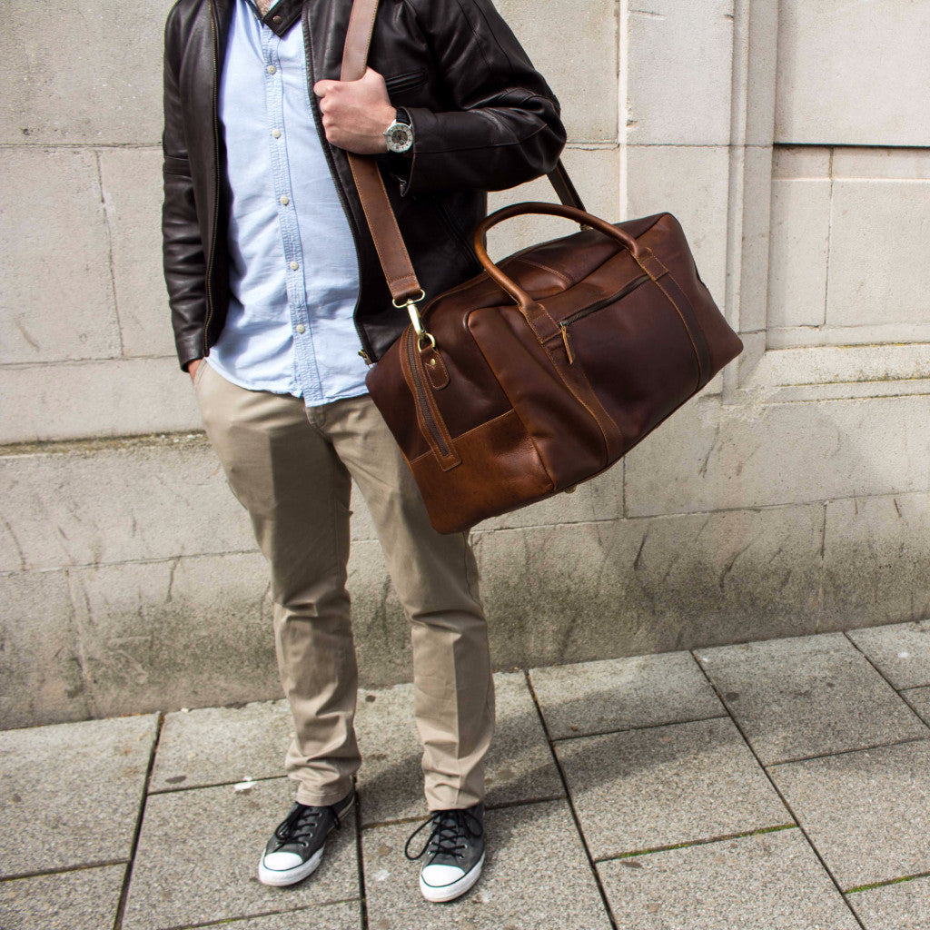 Leather Holdall weekender bag for men