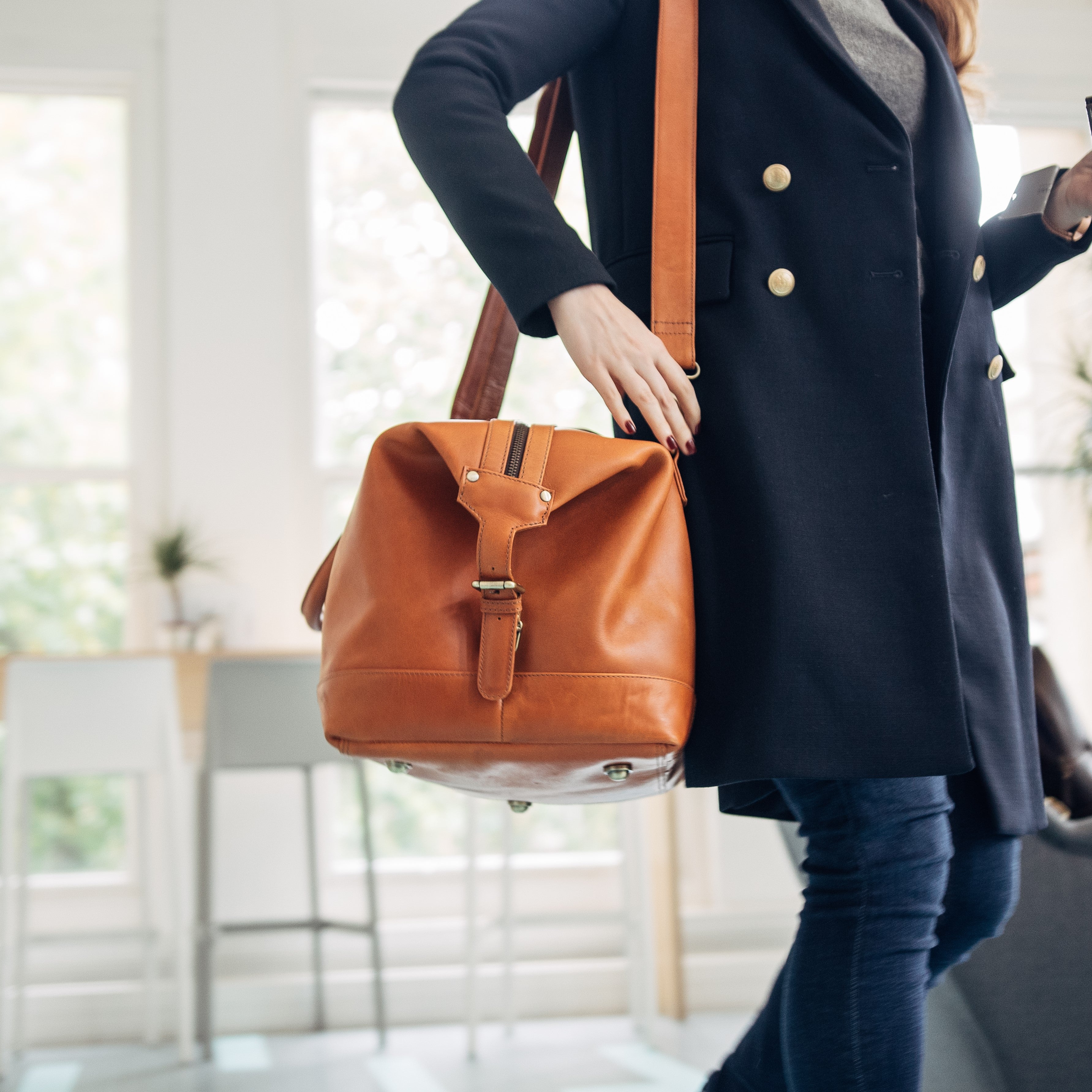 women's leather travel holdall 